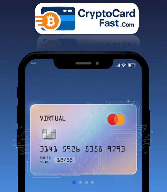 A no KYC virtual crypto card shown on a smartphone for anonymous online payments