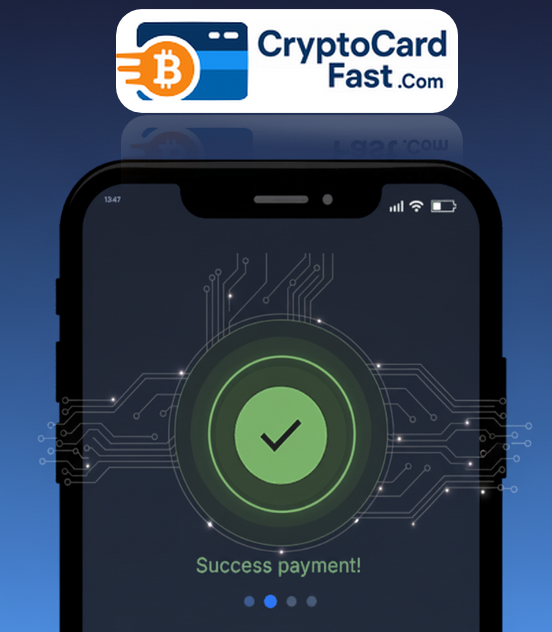 A successful payment notification on a smartphone using a virtual crypto card